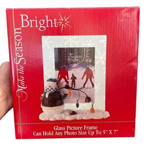 Kohls Glass Holiday Picture Frame 3D Snowman for 3.5"x5" Photo w/ Box NOS
